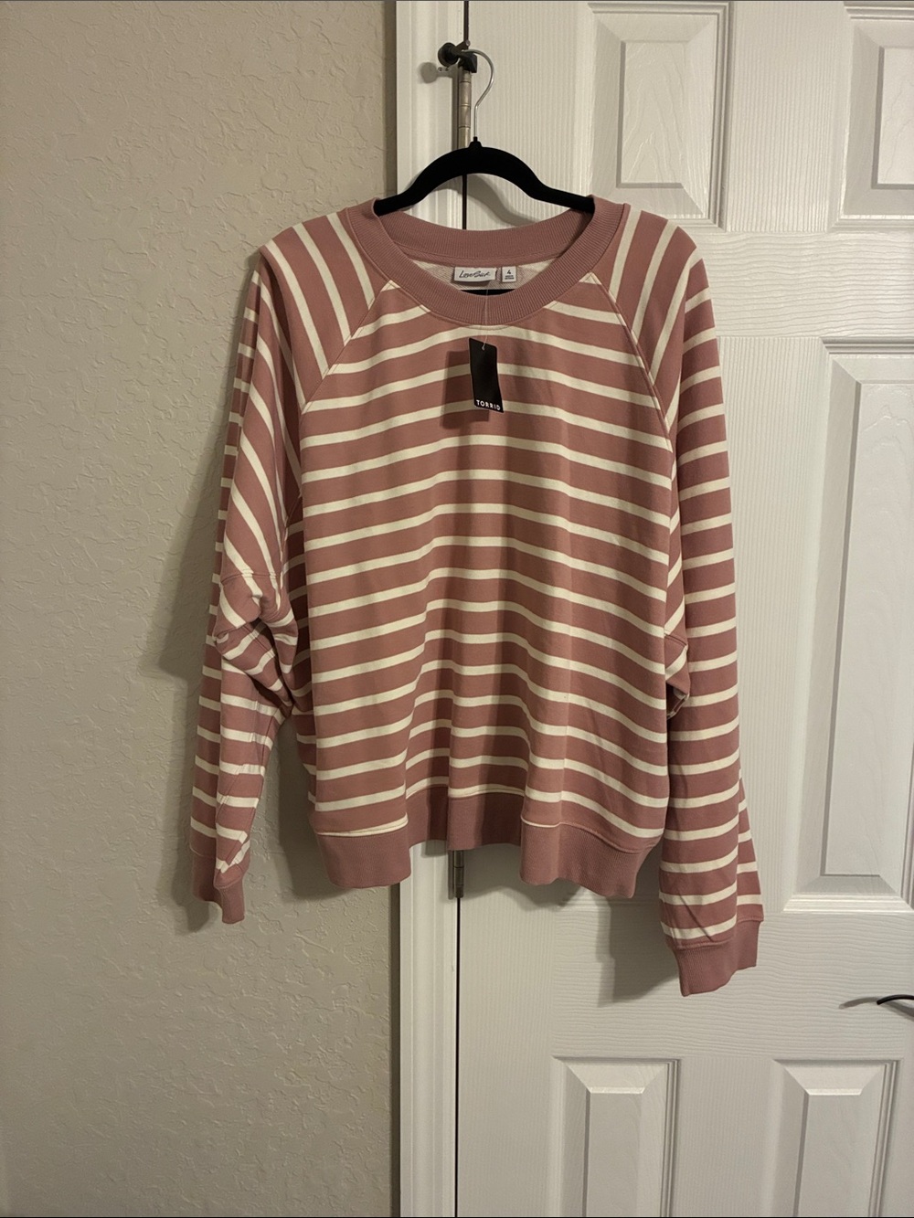 torrid Blush and Cream Striped Crewneck Sweater